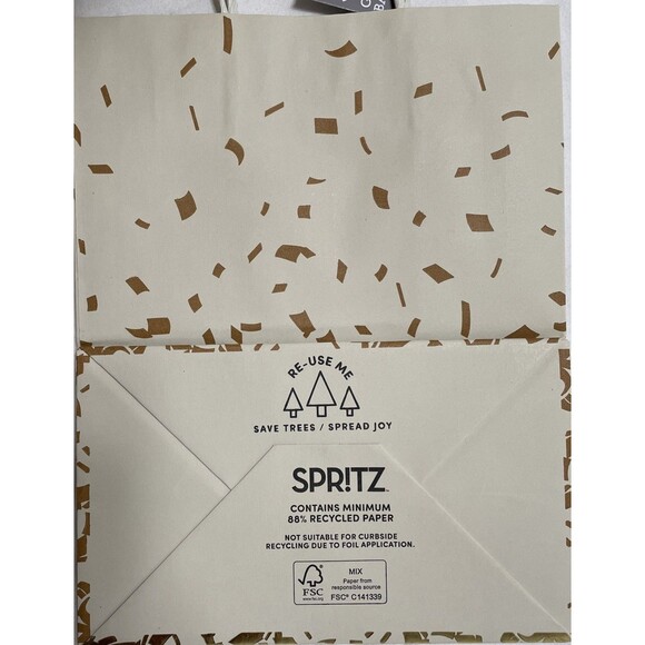 Spritz Gift Bags Brown Gold Foil Specks Set Of 2 All Occasions Recycled NWT - Picture 3 of 7
